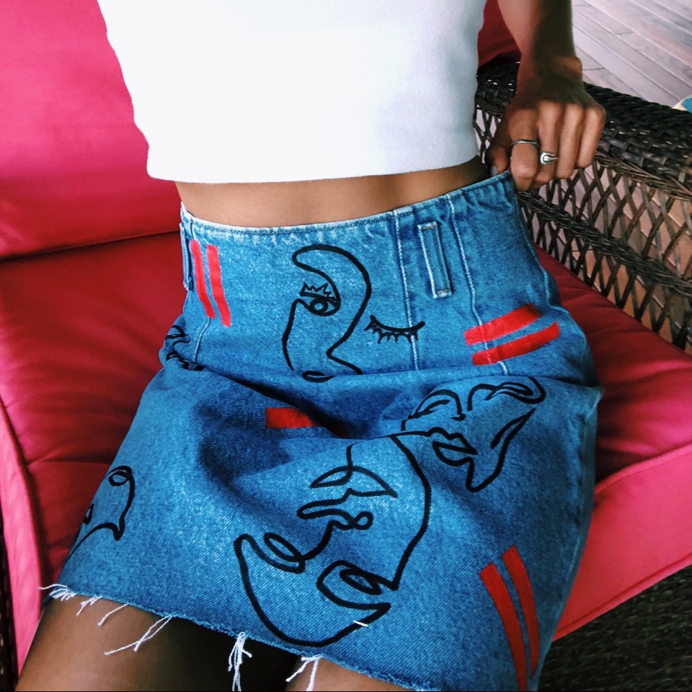Hand-Painted Denim Mini Skirt